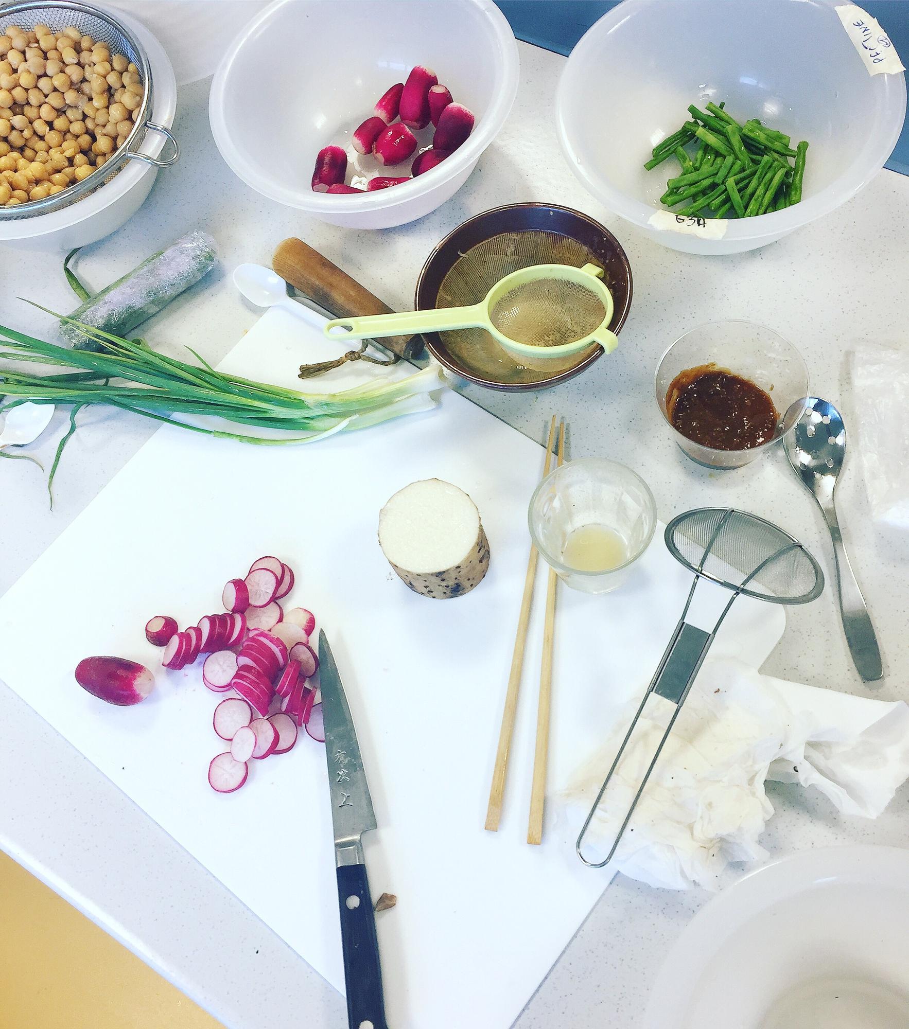 Workshop table with fresh ingredients