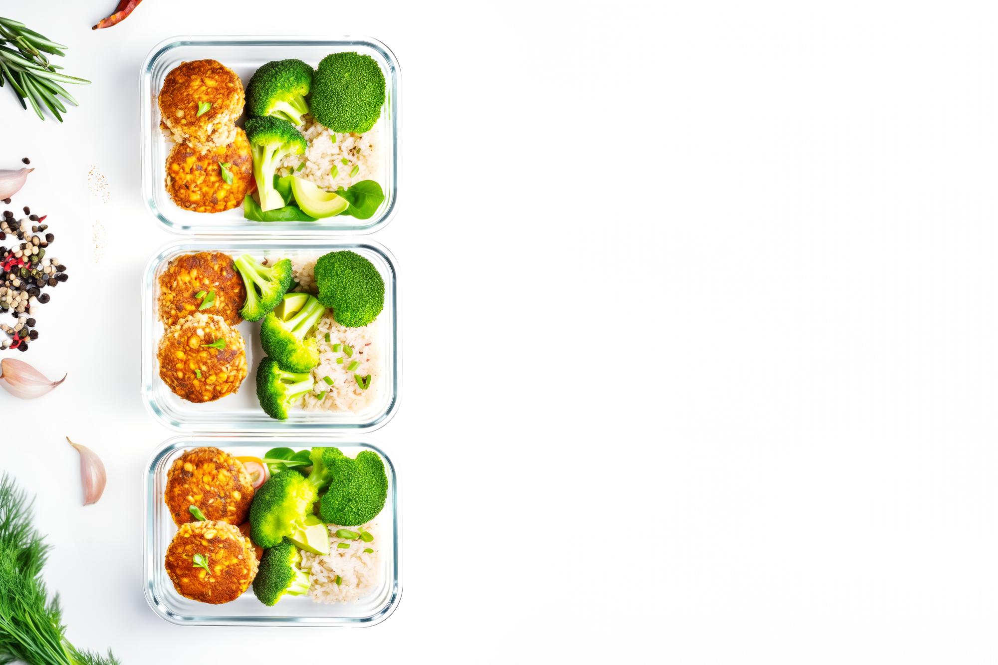 Set of prepared quick meals in containers